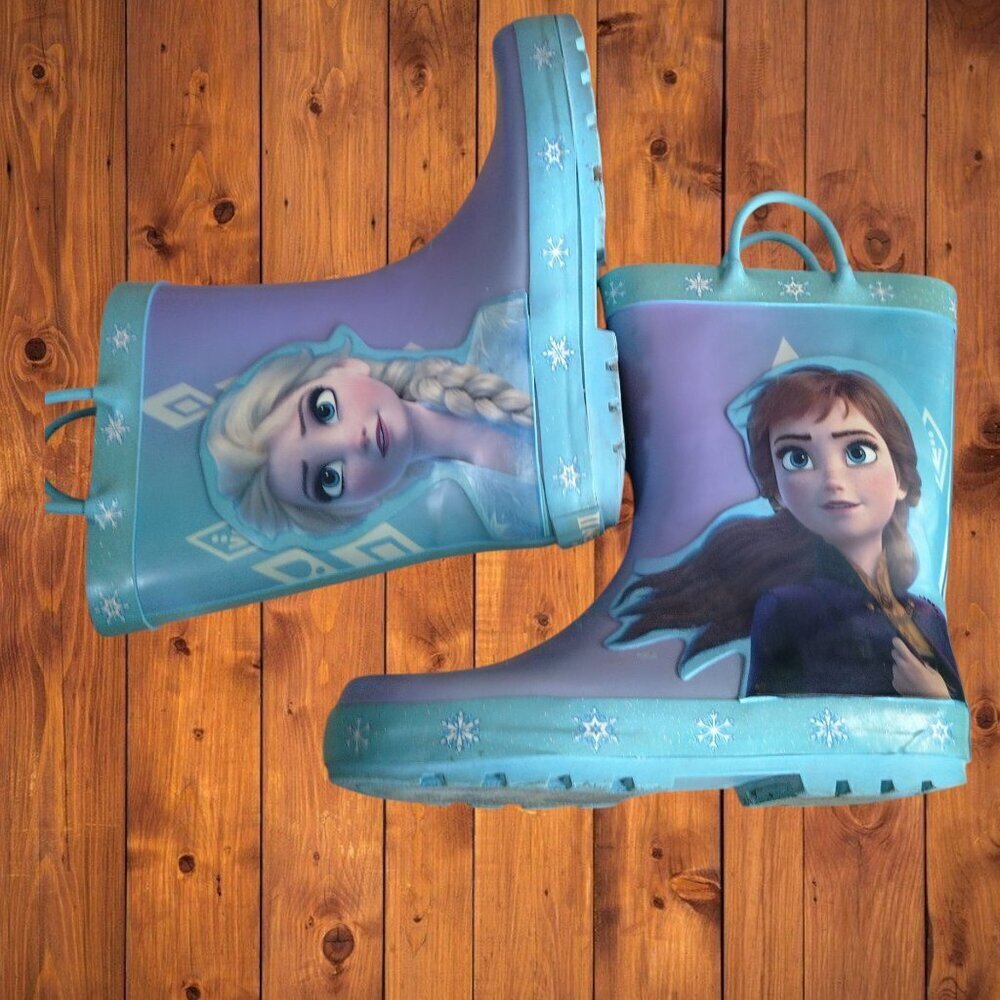 DISNEY Frozen II Anna & Elsa Blue Pull-on Rain Boots Girl's Youth Size 2-3 - Picture 6 of 8
